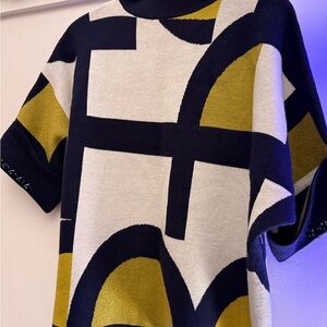 Abstract Geometric Short Sleeve Top in Navy, Mustard & Cream